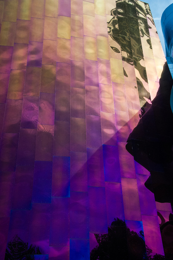 View of the iridescent metallic exterior panels of the Museum of Pop Culture in Seattle Washington United States.