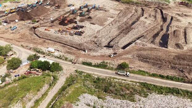 Aerial view of waste recycling facility in India.