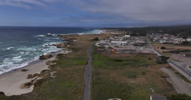 Aerial view of rugged coastline in Fort Bragg United States.