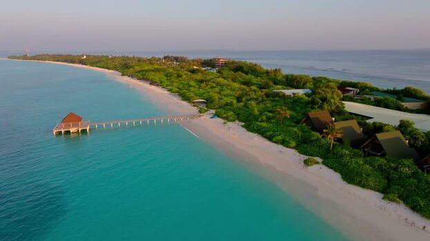 Aerial view of the coast and buildings Maldives.