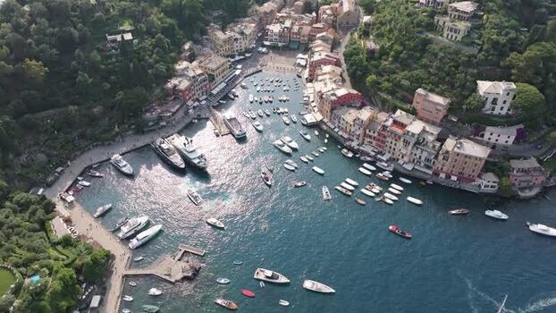 Aerial view of Portofino harbor and colorful buildings Italy. Aerial view of Portofino harbor and colorful buildings Italy.