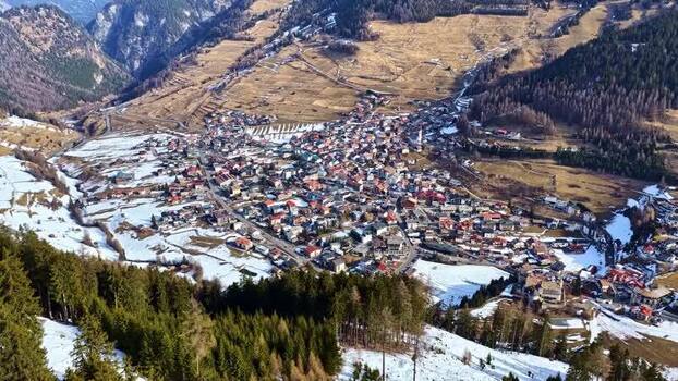 Aerial view of Nauders village in the mountains Austria.
