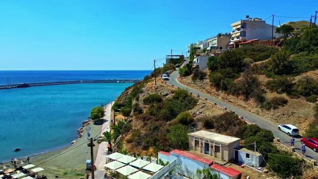 Aerial view of coastal road in Crete Greece.