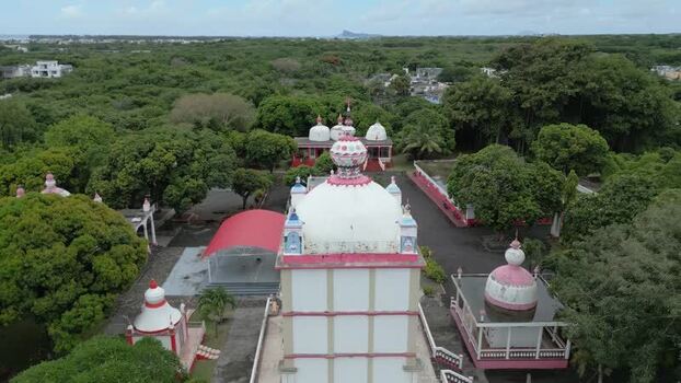 Aerial view of Hindu temple in Cap Malheureux Mauritius.