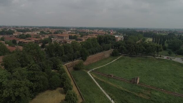 Aerial view of the historic city walls of Ferrara Italy. Aerial view of the historic city walls of Ferrara Italy.