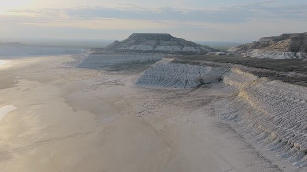 Aerial view of Tuzbair salt flats and white cliffs Kazakhstan. Aerial view of Tuzbair salt flats and white cliffs Kazakhstan.