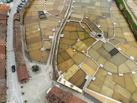 Aerial view of the historic salt pans of Salinas de Rio Maior with wooden structures salt pools and surrounding rural landscape in Rio Maior Santarem Portugal. Aerial view of the historic salt pans of Salinas de Rio Maior with wooden structures salt pools and surrounding rural landscape in Rio Maior Santarem Portugal.
