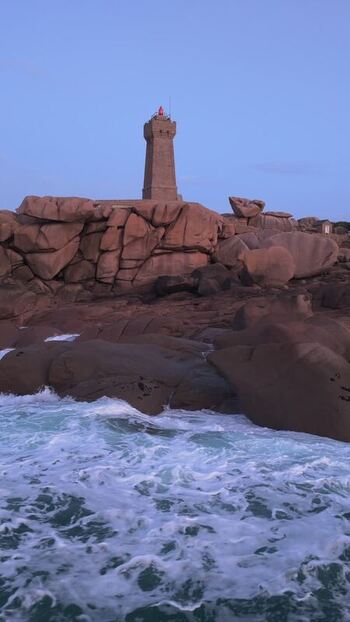 Aerial view of Phare de Men Ruz in Perros Guirec France.