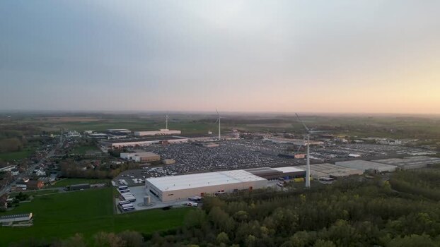 Aerial view of wind turbines and parking Belgium. Aerial view of wind turbines and parking Belgium.