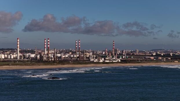 Aerial view of Le&ccedil;a da Palmeira refinery Portugal.