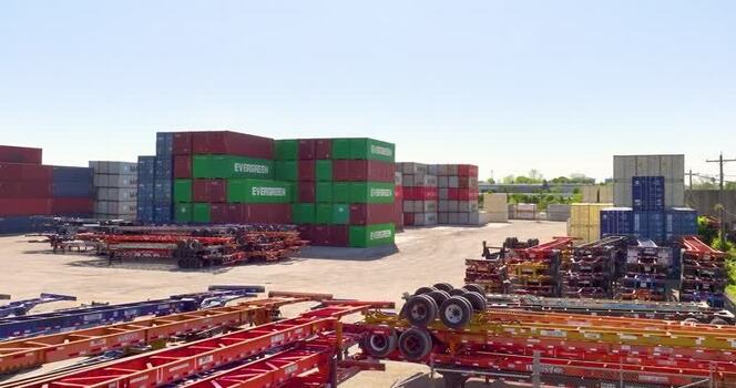 Aerial view of shipping containers in Cincinnati United States. Aerial view of shipping containers in Cincinnati United States.
