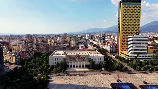 Aerial view of Skanderbeg Square and city skyline Albania.
