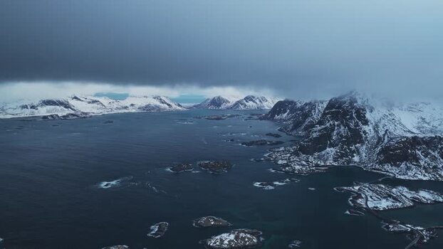 Aerial view of L&oslash;ktveien and Henningsv&aelig;r Norway.