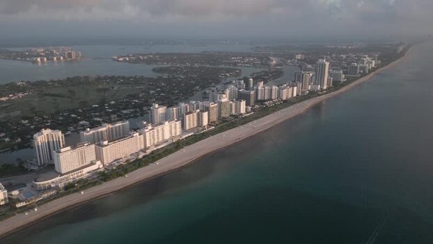 Aerial view of Miami Beach coastline United States.