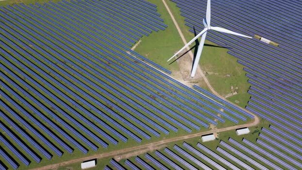 Aerial view of Chelveston Wind Farm solar panels United Kingdom. Aerial view of Chelveston Wind Farm solar panels United Kingdom.