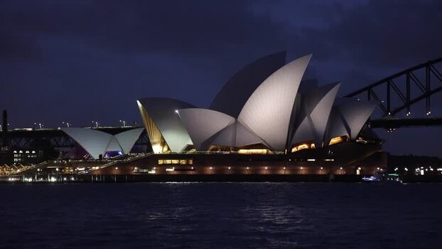 View of Sydney Opera House at night Australia.