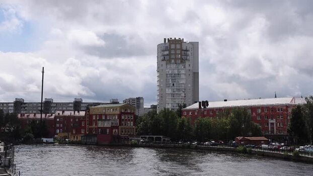 View of the Pregolya riverfront in Kaliningrad Russia.