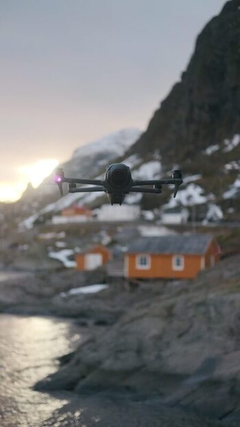 View of a drone over a coastal village Norway.