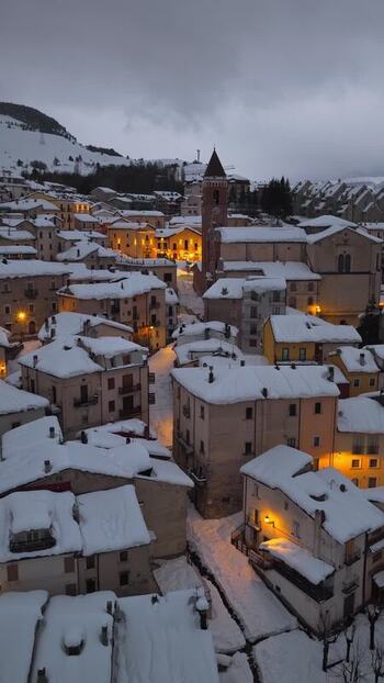 Aerial view of Rivisondoli village in Italy.