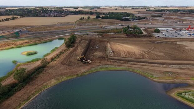 Aerial view of Black Cat Roundabout construction United Kingdom.