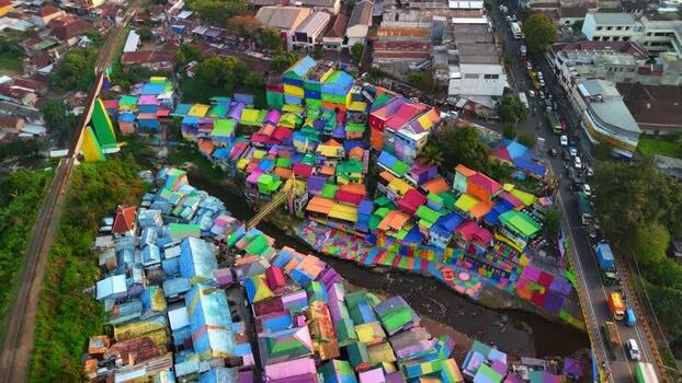 Aerial view of Kampung Warna Warni Jodipan Indonesia. Aerial view of Kampung Warna Warni Jodipan Indonesia.