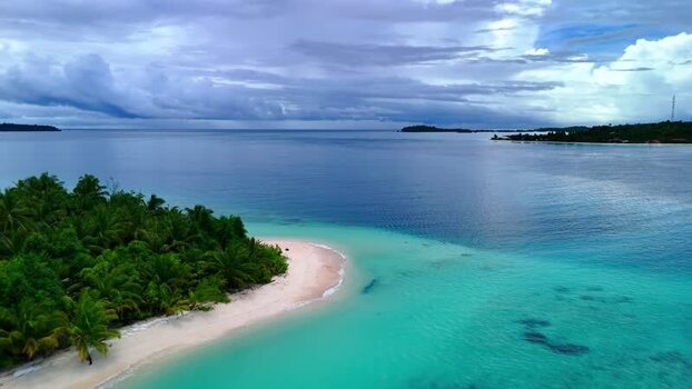Aerial view of Sipura Island tropical beach Indonesia.