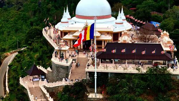 Aerial view of Ambuluwawa Temple in Gampola Sri Lanka.