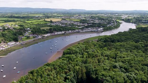Aerial view of River Moy and Ballina town Ireland.