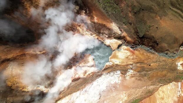 Aerial view of Grensdalur geothermal area in Iceland. Aerial view of Grensdalur geothermal area in Iceland.