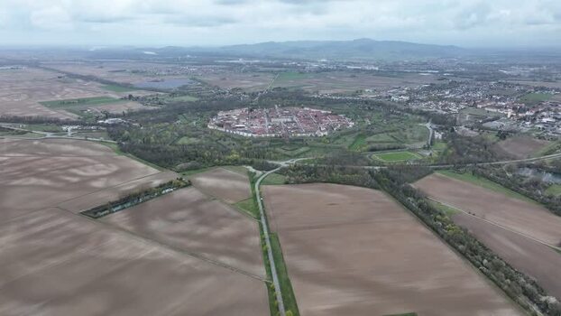 Aerial view of the star fort Neuf Brisach France.