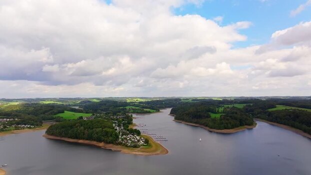 Aerial view of Bevertalsperre reservoir in Germany.