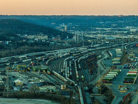 Cincinnati United States 27 February 2026 Aerial view of a sprawling railyard where lines of trains converge under the warm hues of the setting sun. Cincinnati United States 27 February 2026 Aerial view of a sprawling railyard where lines of trains converge under the warm hues of the setting sun.