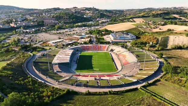 Aerial view of Stadio del Conero in Ancona Italy.