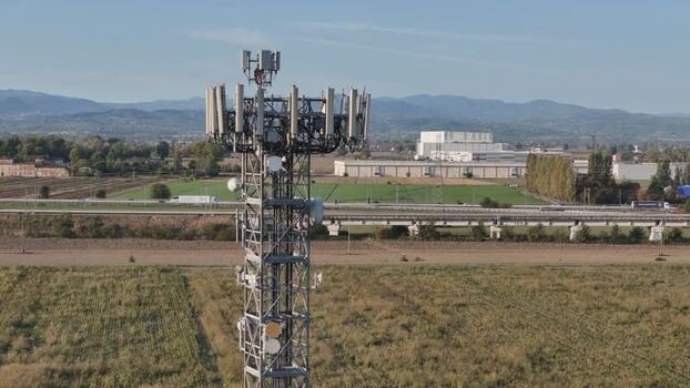 Aerial view of telecommunications tower near A1 motorway Italy. Aerial view of telecommunications tower near A1 motorway Italy.