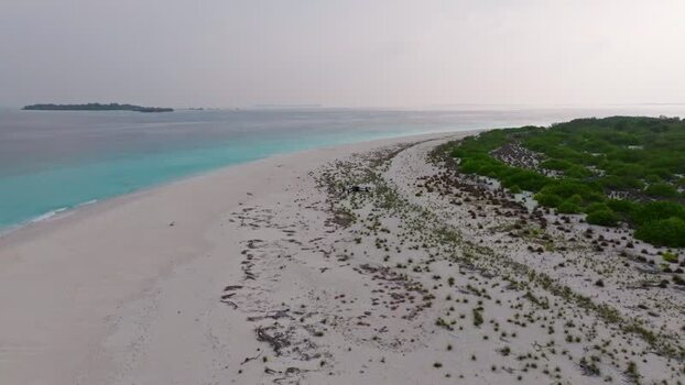 Aerial view of drone over beach Maldives.