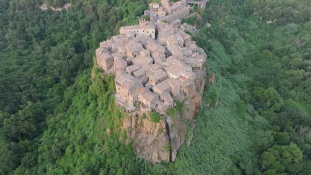 Aerial view of Calcata village on a cliff Italy. Aerial view of Calcata village on a cliff Italy.