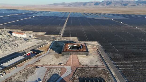 Aerial view of Karapinar Solar Power Plant in Konya Turkey.