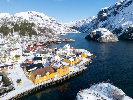 Aerial view of Lofoten archipelago during winter time in beautiful Norway Nordic country aurora borealis Aerial view of Lofoten archipelago during winter time in beautiful Norway Nordic country aurora borealis