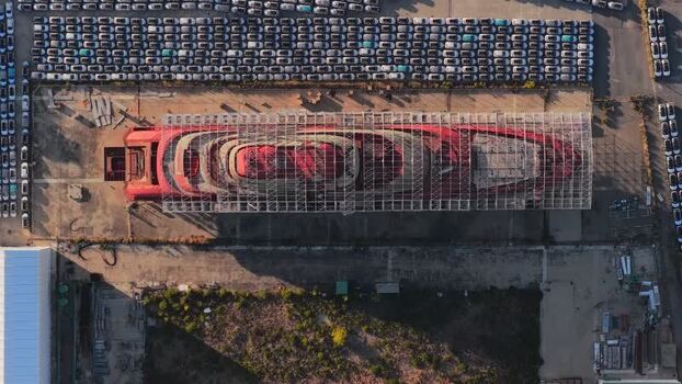 Aerial view of the automotive terminal at Civitavecchia Port Italy. Aerial view of the automotive terminal at Civitavecchia Port Italy.
