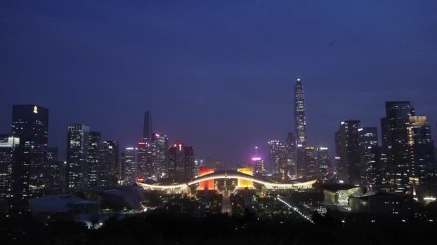View of the illuminated Shenzhen skyline at night China. View of the illuminated Shenzhen skyline at night China.