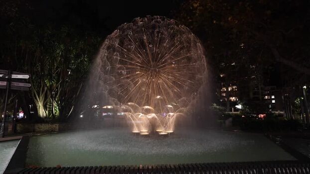 View of Archibald Fountain at night in Sydney Australia.