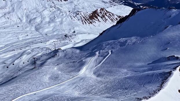 Aerial view of ski slopes in the Alps Austria.