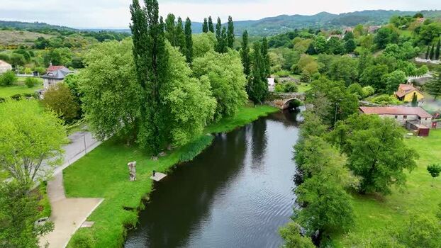 Aerial view of Ponte de Vilanova and Arnoia River Spain. Aerial view of Ponte de Vilanova and Arnoia River Spain.