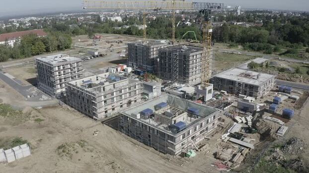 Aerial view of construction site in Bessungen Germany.