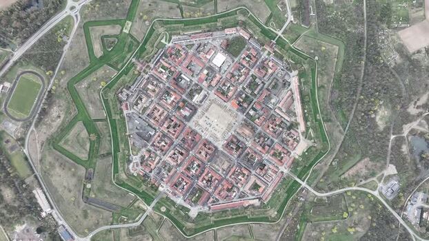 Aerial view of star shaped fortress of Neuf Brisach France.