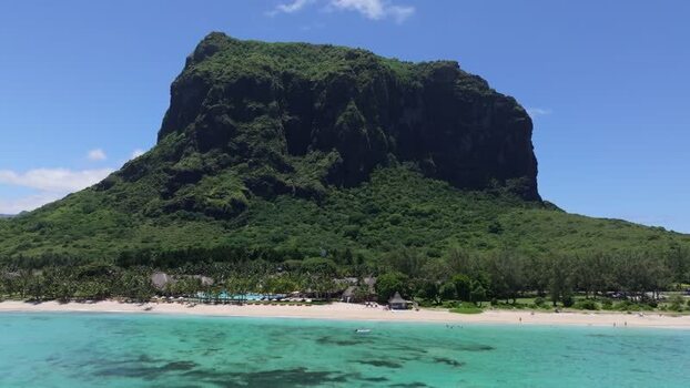 Aerial view of Le Morne Brabant mountain in Mauritius.