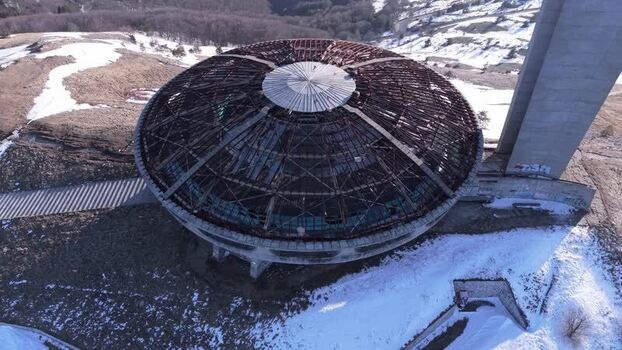 Aerial view of Buzludzha Monument in Stara Zagora Bulgaria.