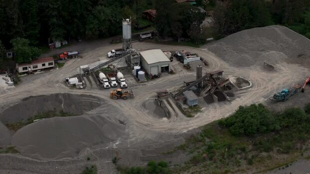 Aerial view of a concrete batching plant United States. Aerial view of a concrete batching plant United States.