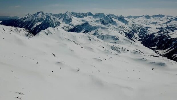 Aerial view of Baqueira ski resort in the Pyrenees Spain.