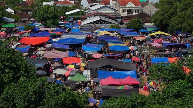 Aerial view of Bonyokan Pasar Legi market Indonesia.